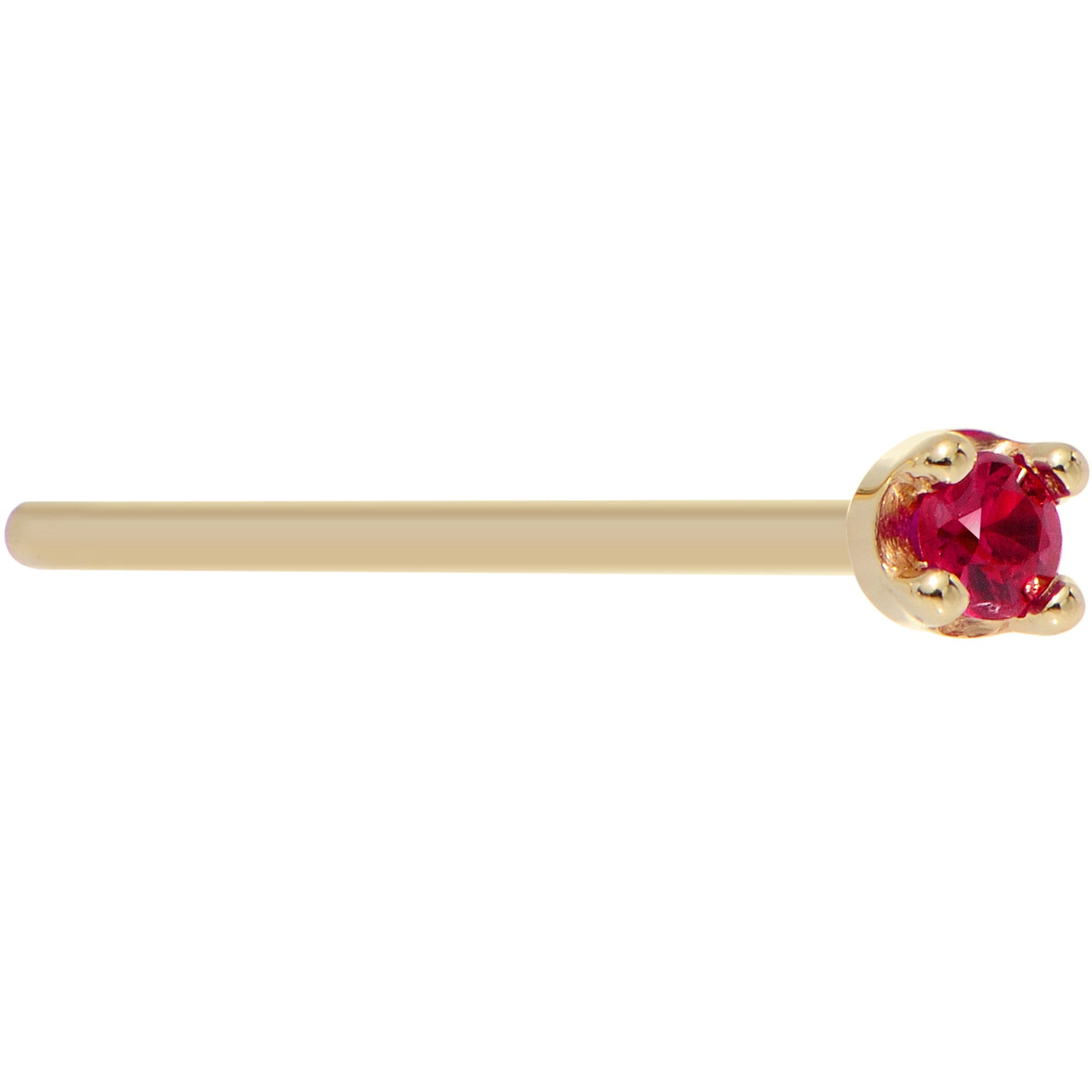 Solid 18K Yellow Gold 1.5mm Diamond Cut Genuine Ruby Nose Ring