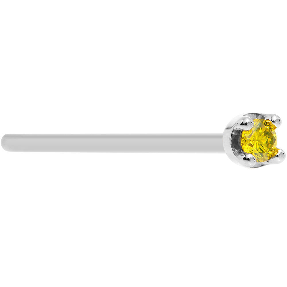 Solid 18K White Gold 1.5mm Genuine Yellow Diamond Nose Ring