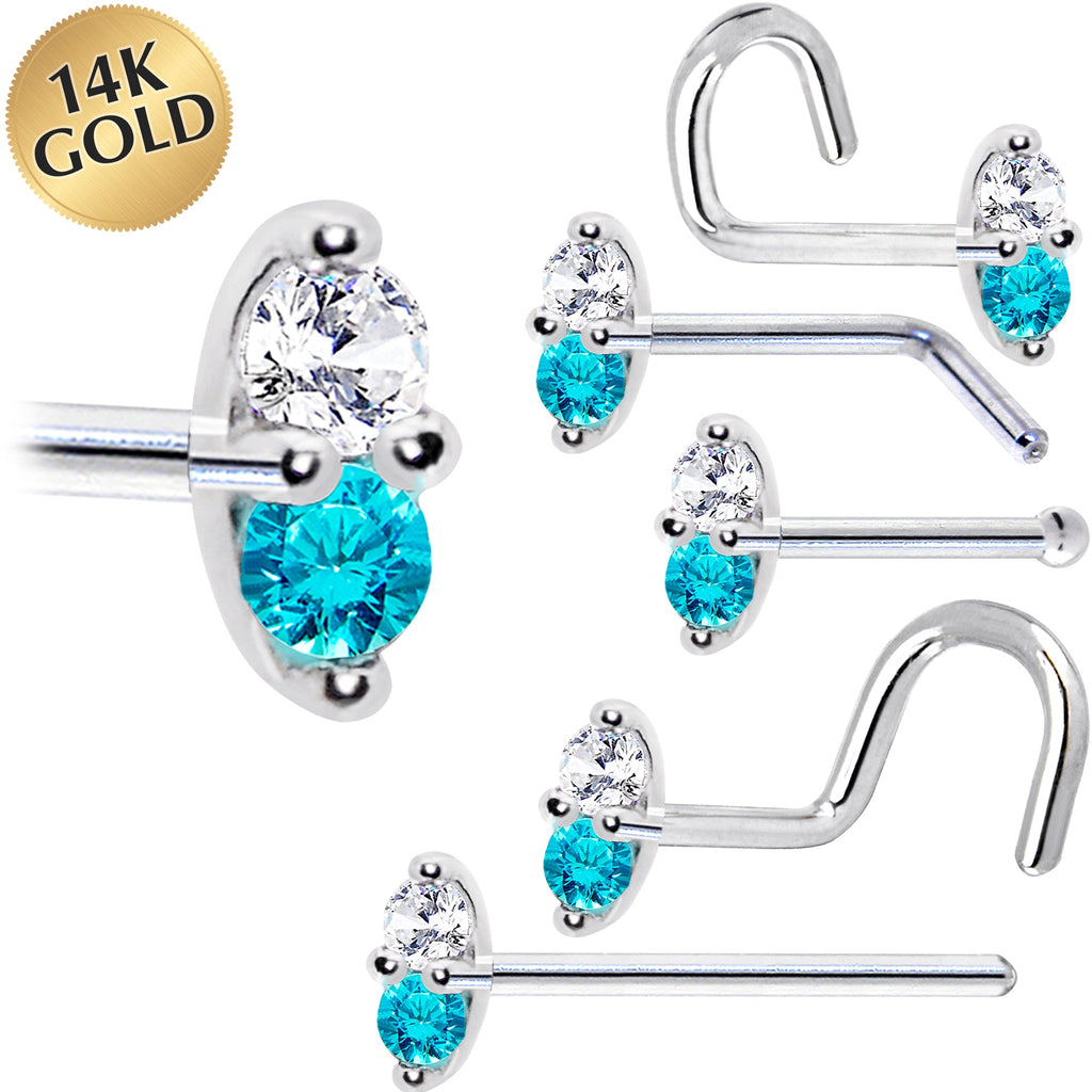 14k White Gold Mint Green 1.5mm CZ Marquise Nose Ring
