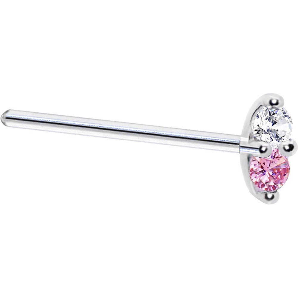 14k White Gold Pink 1.5mm CZ Marquise Nose Ring