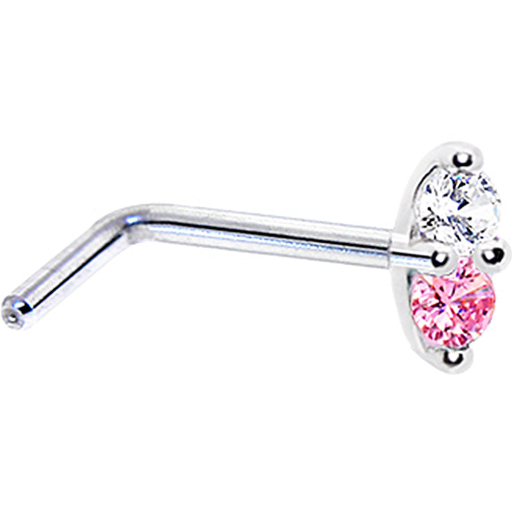 14k White Gold Pink 1.5mm CZ Marquise Nose Ring