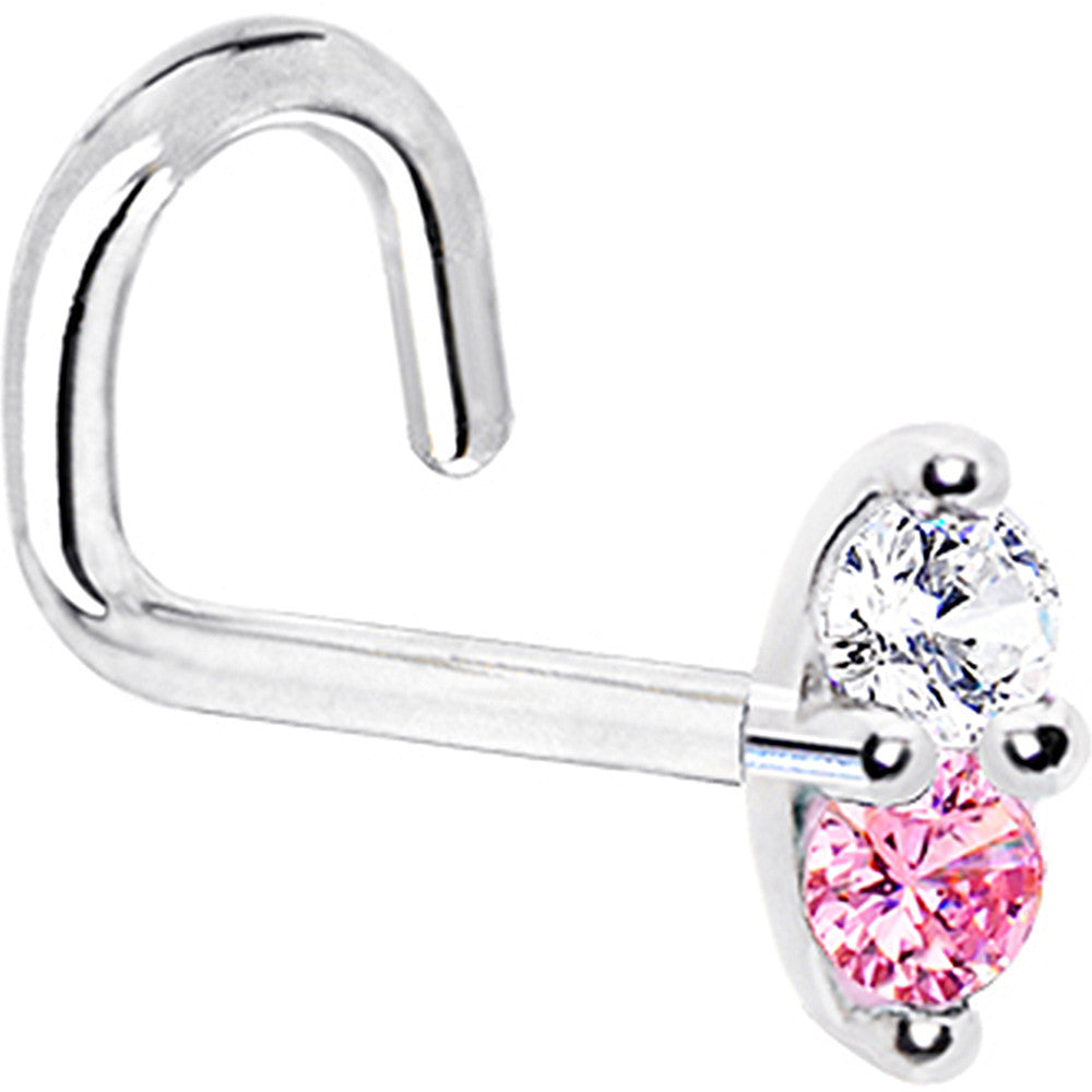 14k White Gold Pink 1.5mm CZ Marquise Nose Ring