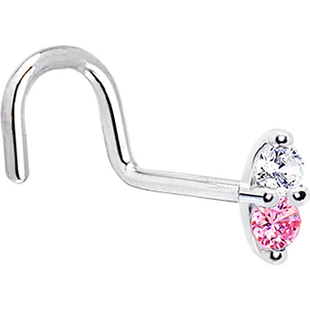 14k White Gold Pink 1.5mm CZ Marquise Nose Ring