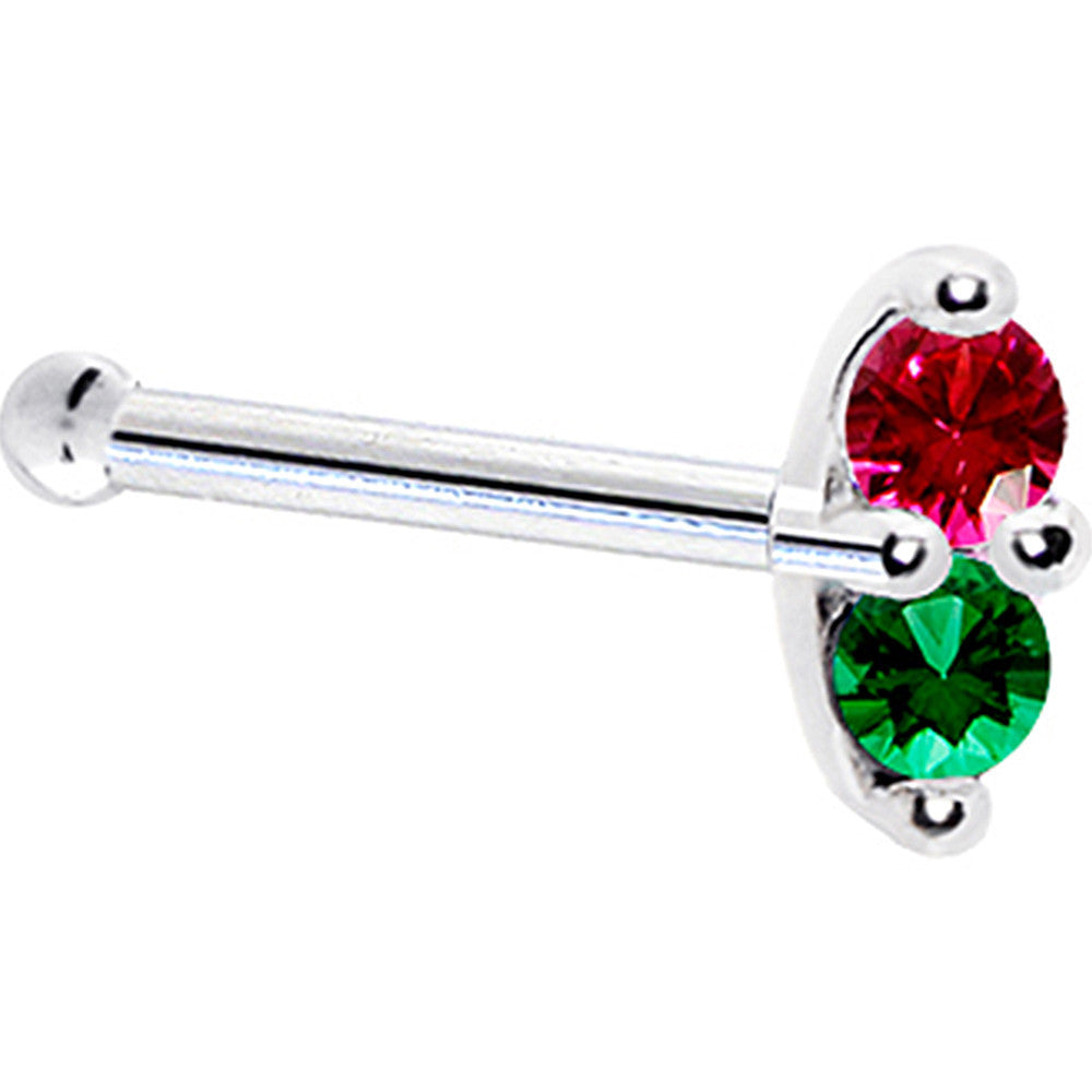14k White Gold Red Green 1.5mm CZ Marquise Nose Ring