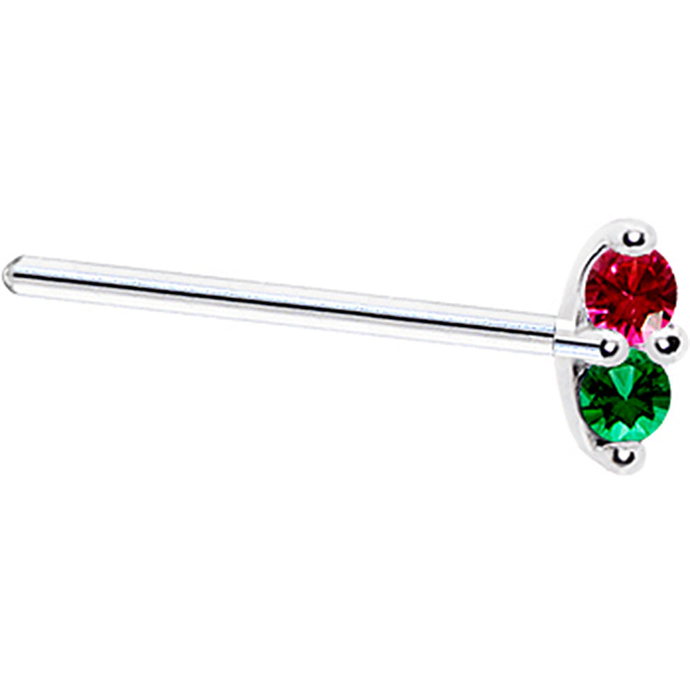 14k White Gold Red Green 1.5mm CZ Marquise Nose Ring