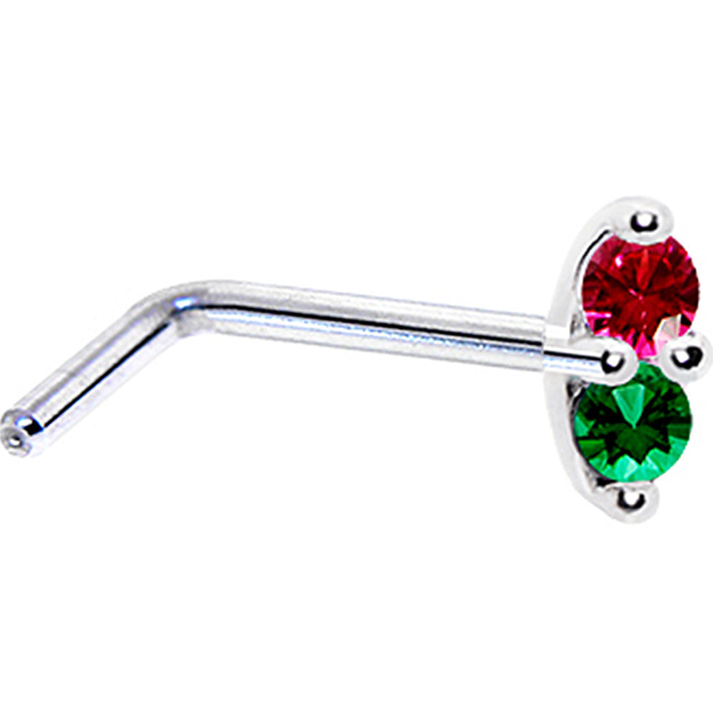 14k White Gold Red Green 1.5mm CZ Marquise Nose Ring