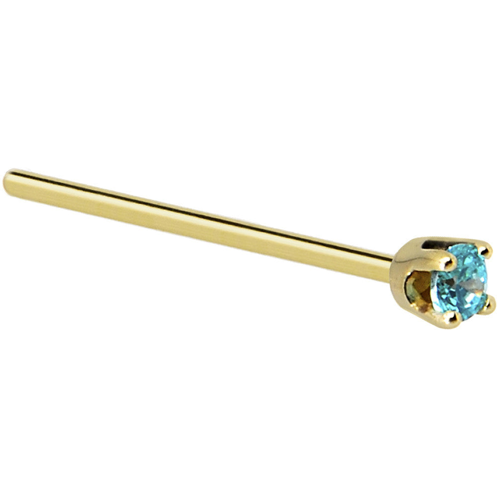 Solid 14K Yellow Gold 2mm Mint Green Cubic Zirconia Nose Ring