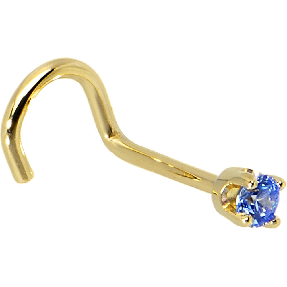 Solid 14K Yellow Gold 2mm Arctic Blue Cubic Zirconia Nose Ring
