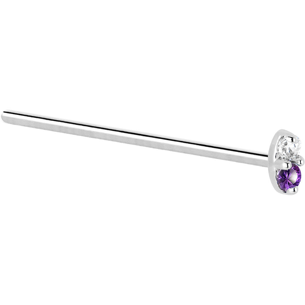 14k White Gold Amethyst 1.5mm CZ Marquise Nose Ring