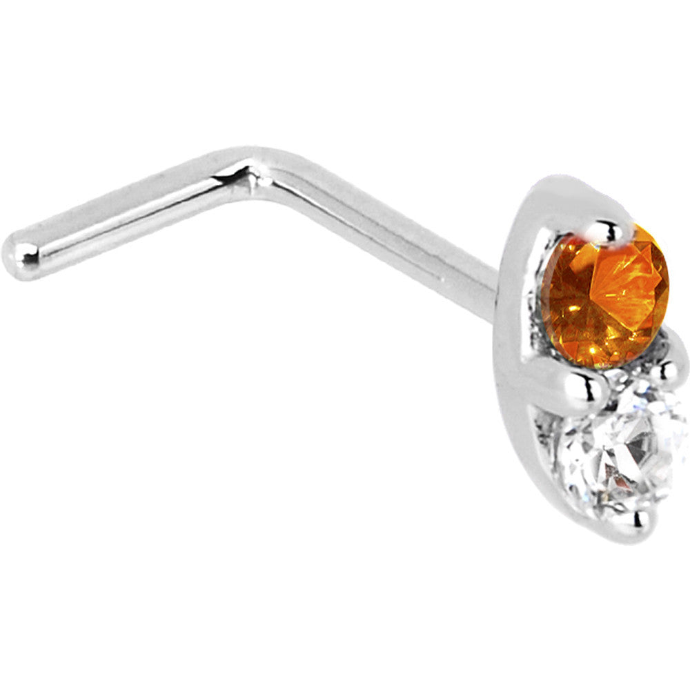 14k White Gold Orange 1.5mm CZ Marquise Nose Ring