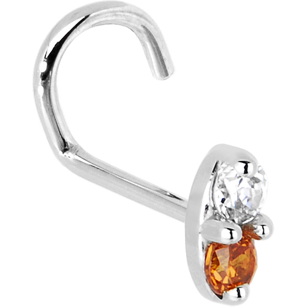 14k White Gold Orange 1.5mm CZ Marquise Nose Ring