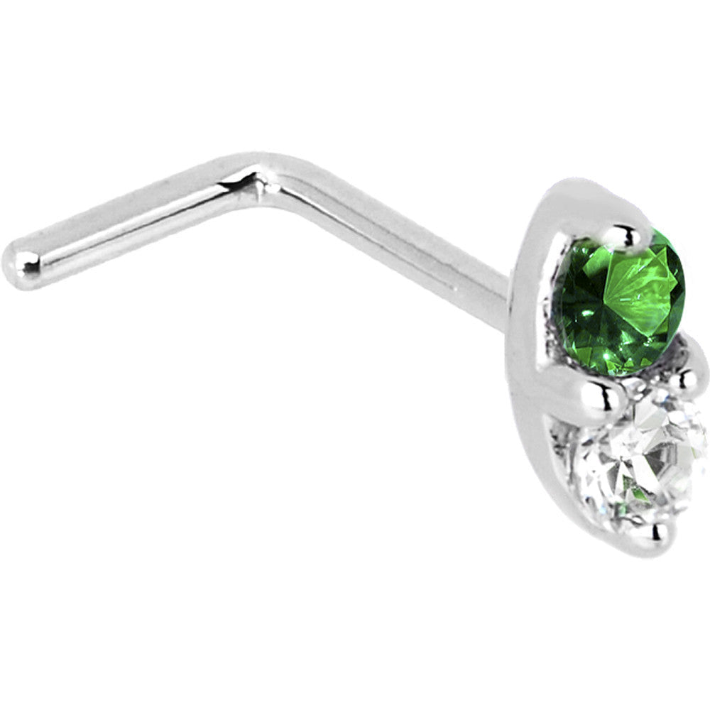 14k White Gold Green 1.5mm CZ Marquise Nose Ring