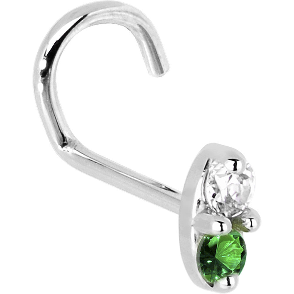 14k White Gold Green 1.5mm CZ Marquise Nose Ring