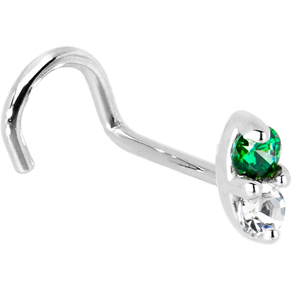 14k White Gold Green 1.5mm CZ Marquise Nose Ring