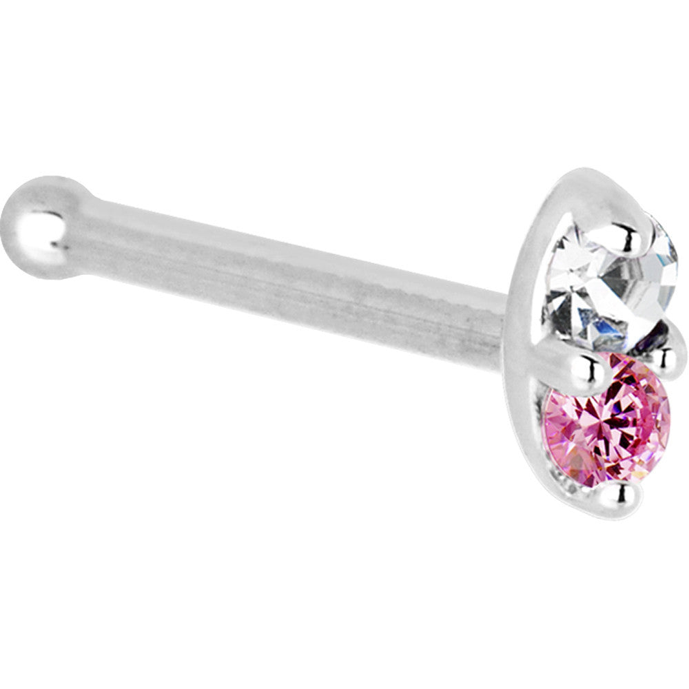 14k White Gold 1.5mm Genuine Pink Sapphire Diamond Marquise Nose Ring