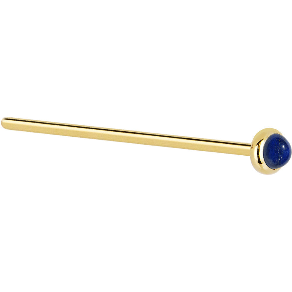 Solid 14K Yellow Gold 2mm Lapis Lazuli Straight Nose Ring
