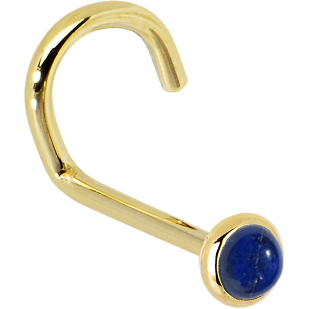 Solid 14K Yellow Gold 2mm Lapis Lazuli Straight Nose Ring