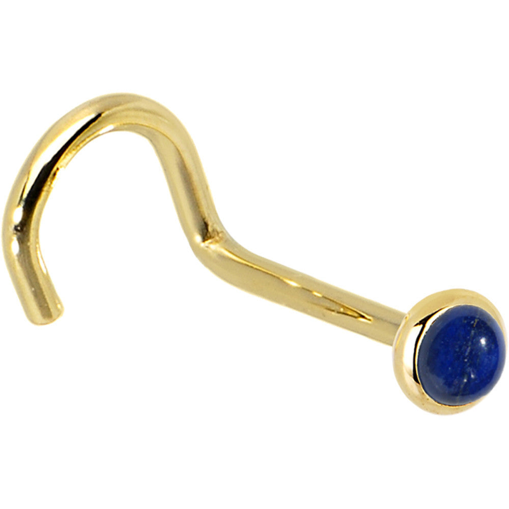 Solid 14K Yellow Gold 2mm Lapis Lazuli Straight Nose Ring