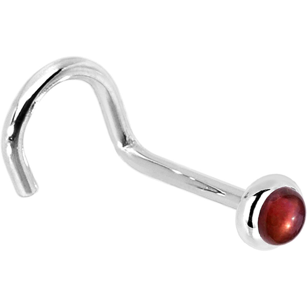 Solid 14K White Gold 2mm Red Garnet Nose Ring