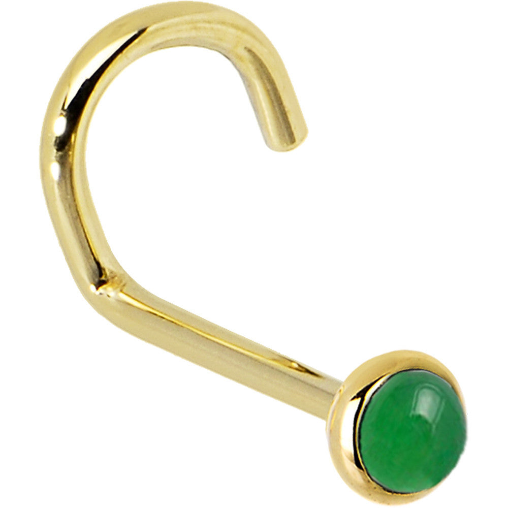 Solid 14K Yellow Gold 2mm Jade Nose Ring