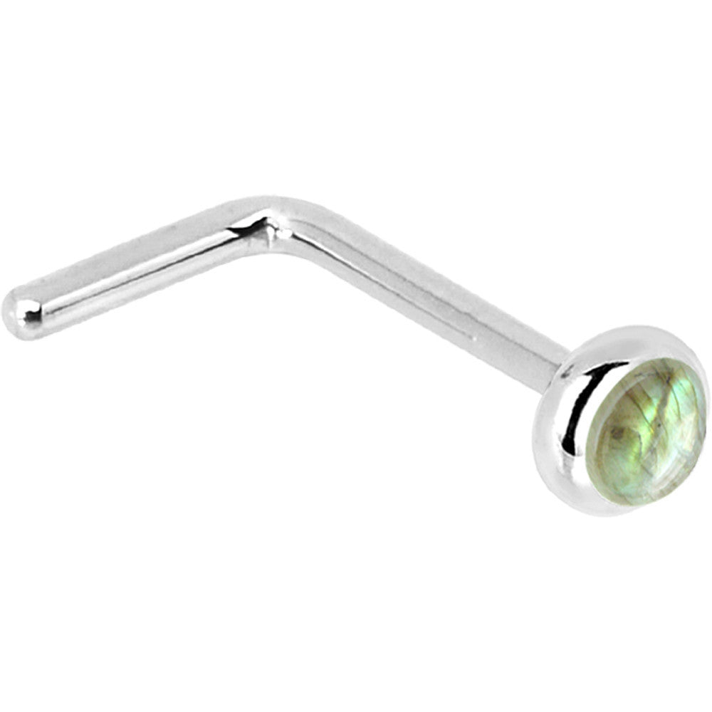 Solid 14K White Gold 2mm Labradorite Nose Ring