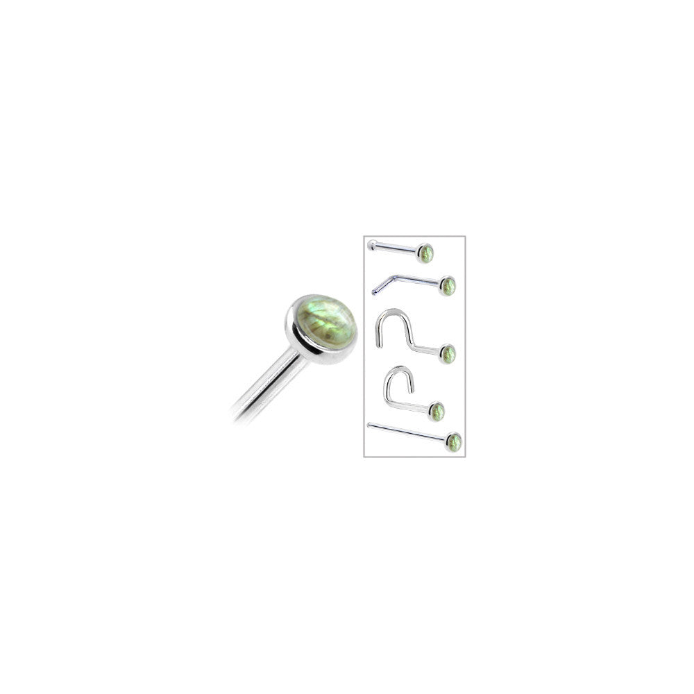 Solid 14K White Gold 2mm Labradorite Nose Ring