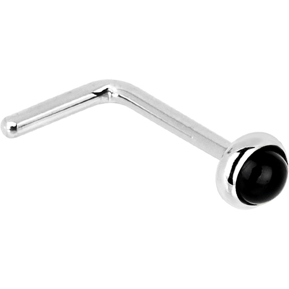 Solid 14K White Gold 2mm Onyx Nose Ring