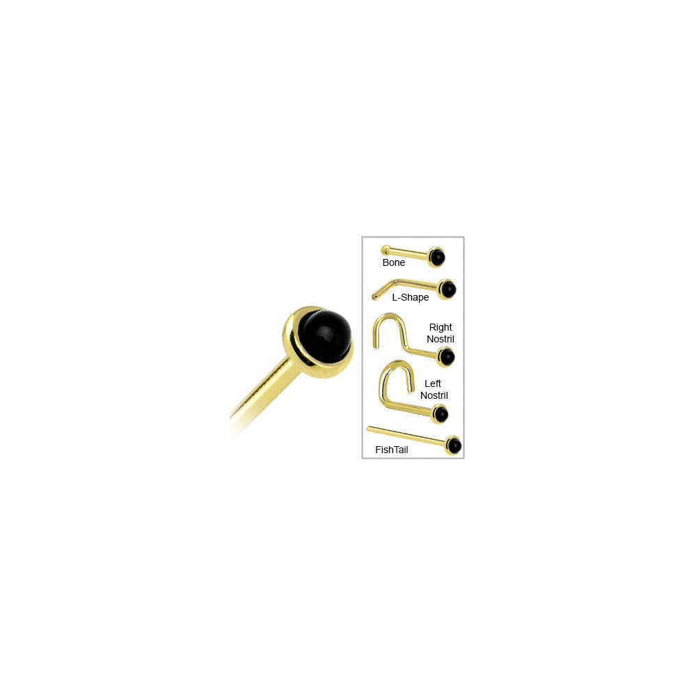Solid 14K Yellow Gold 2mm Onyx Nose Ring