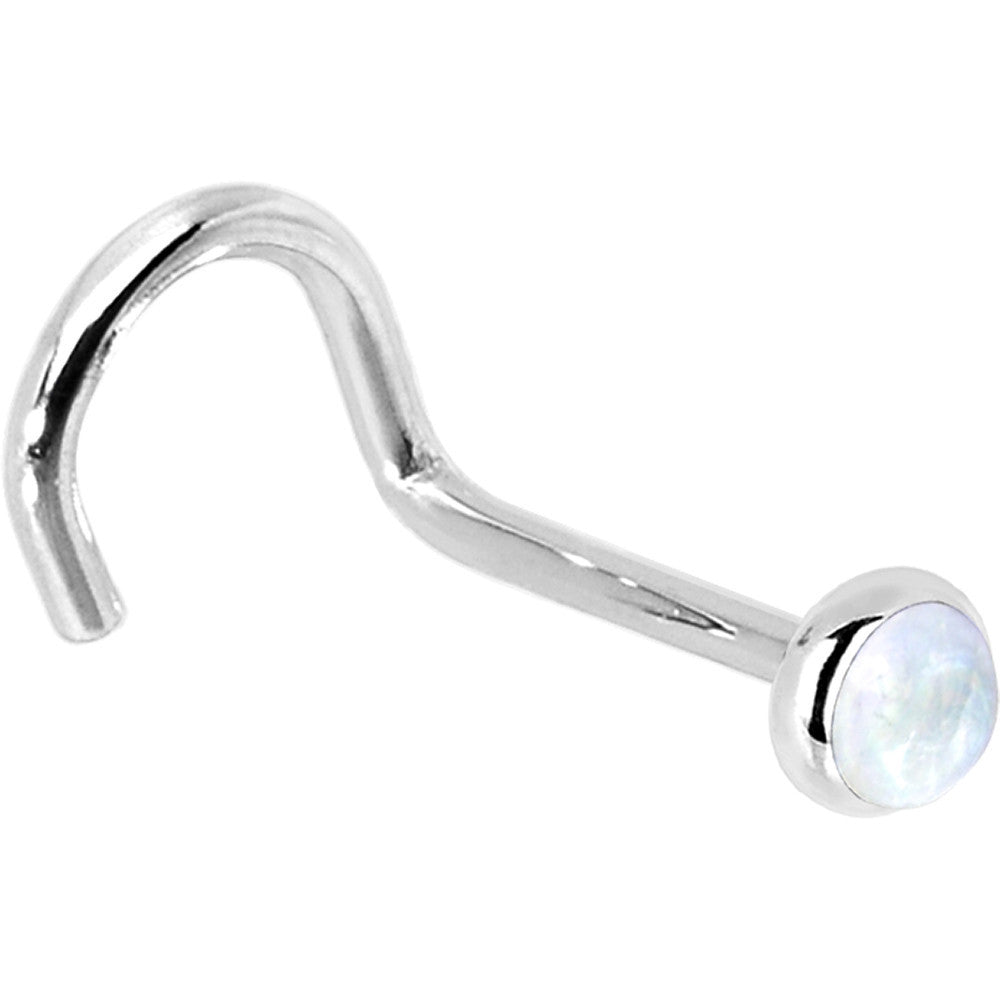 Solid 14K White Gold 2mm Rainbow Moonstone Nose Ring