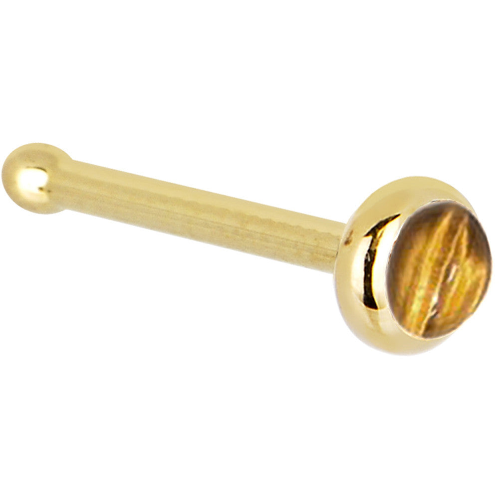 Solid 14K Yellow Gold 2mm Tiger Eye Nose Ring