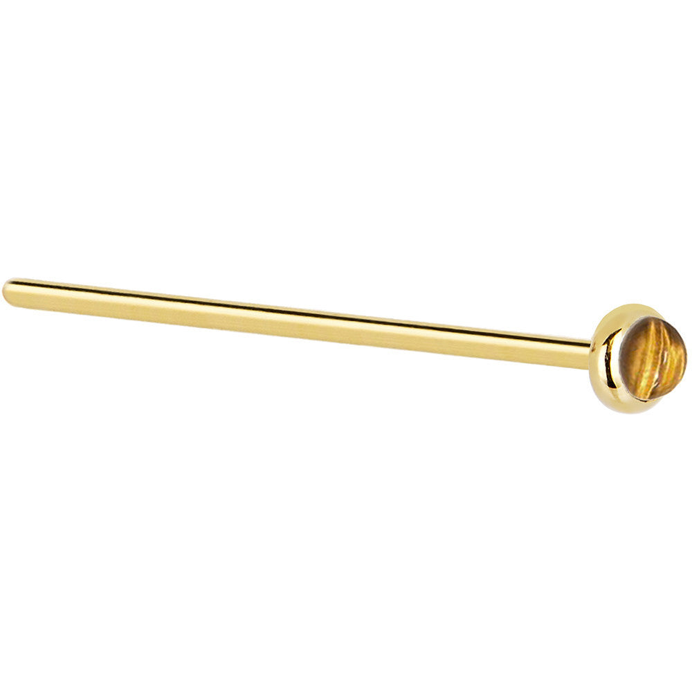 Solid 14K Yellow Gold 2mm Tiger Eye Nose Ring