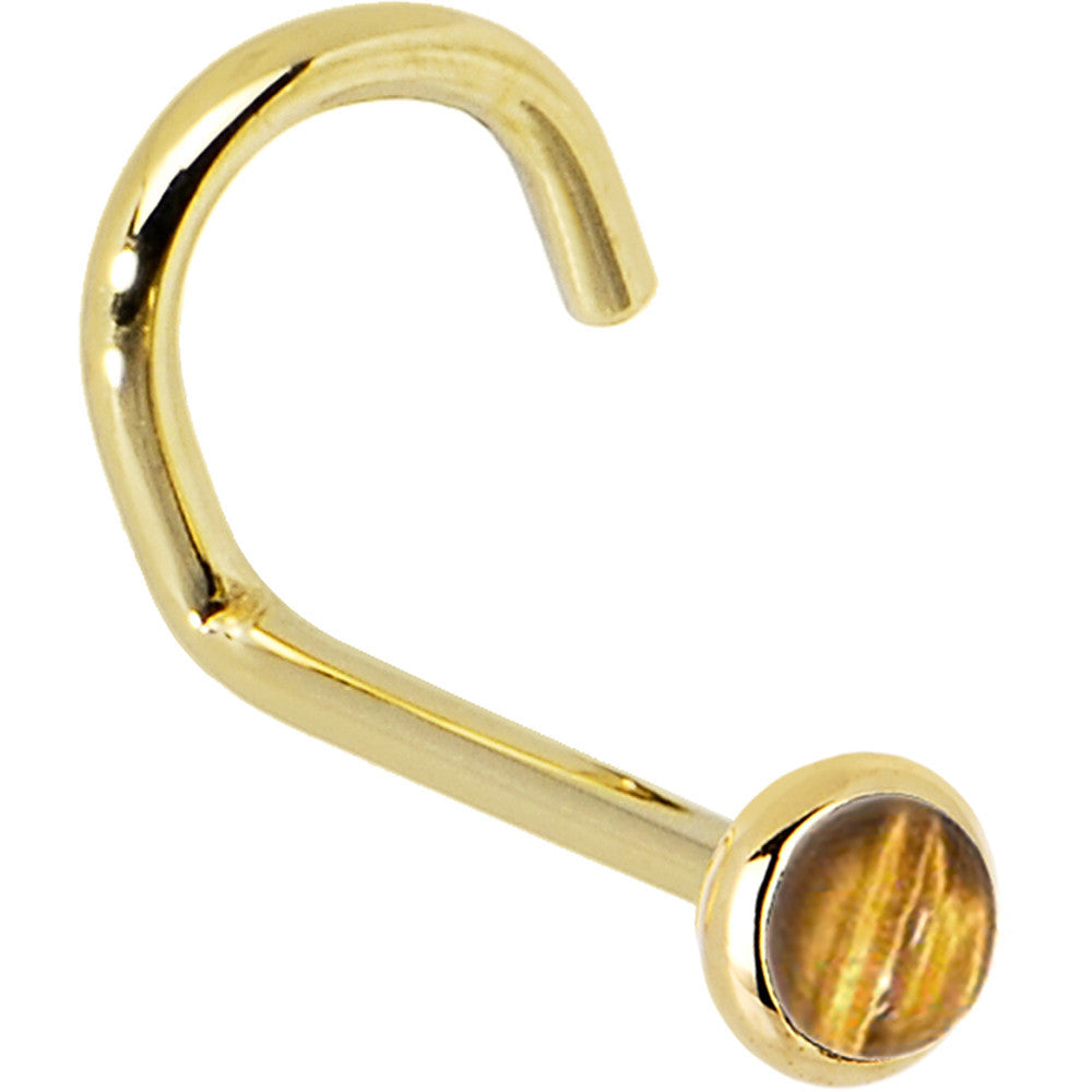 Solid 14K Yellow Gold 2mm Tiger Eye Nose Ring