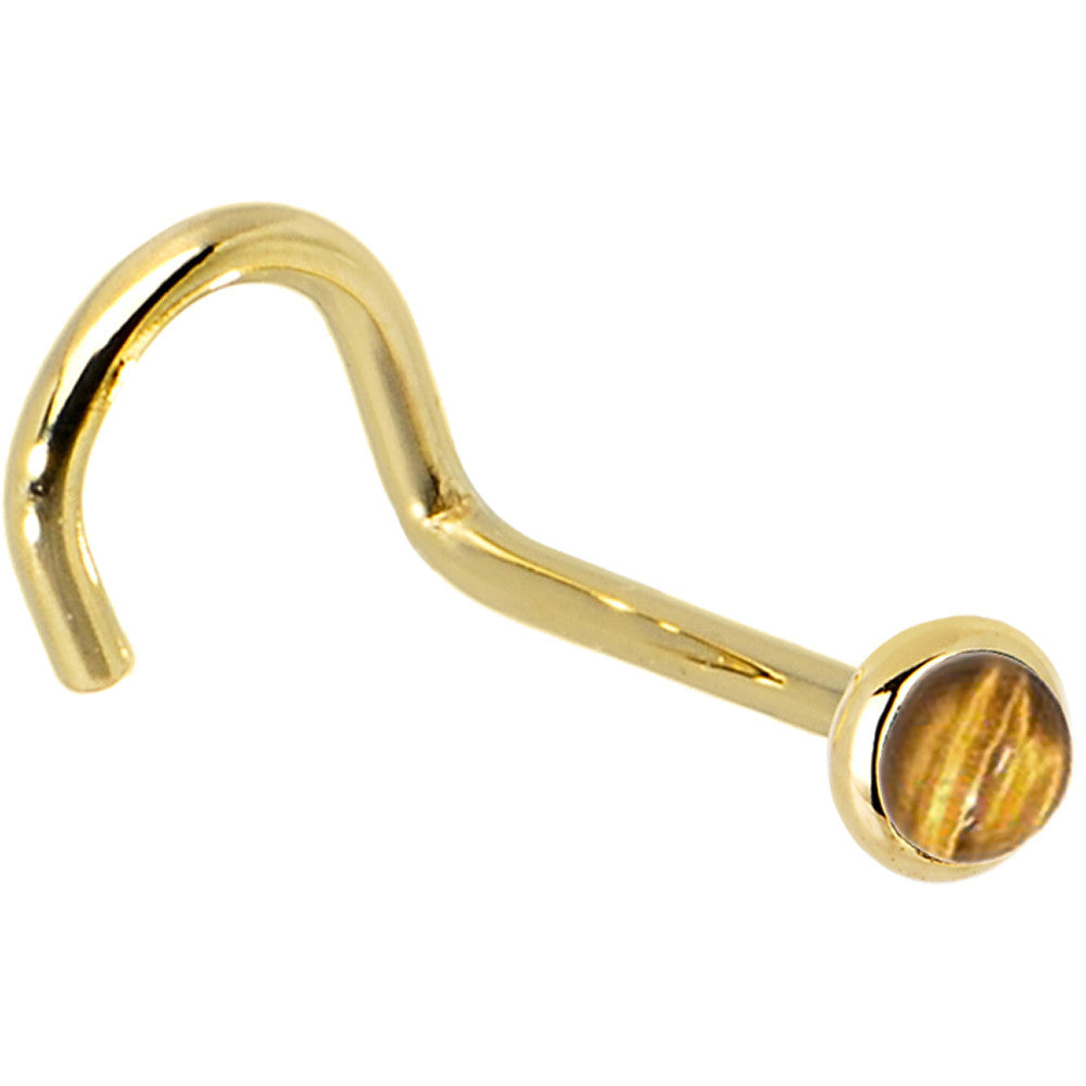 Solid 14K Yellow Gold 2mm Tiger Eye Nose Ring