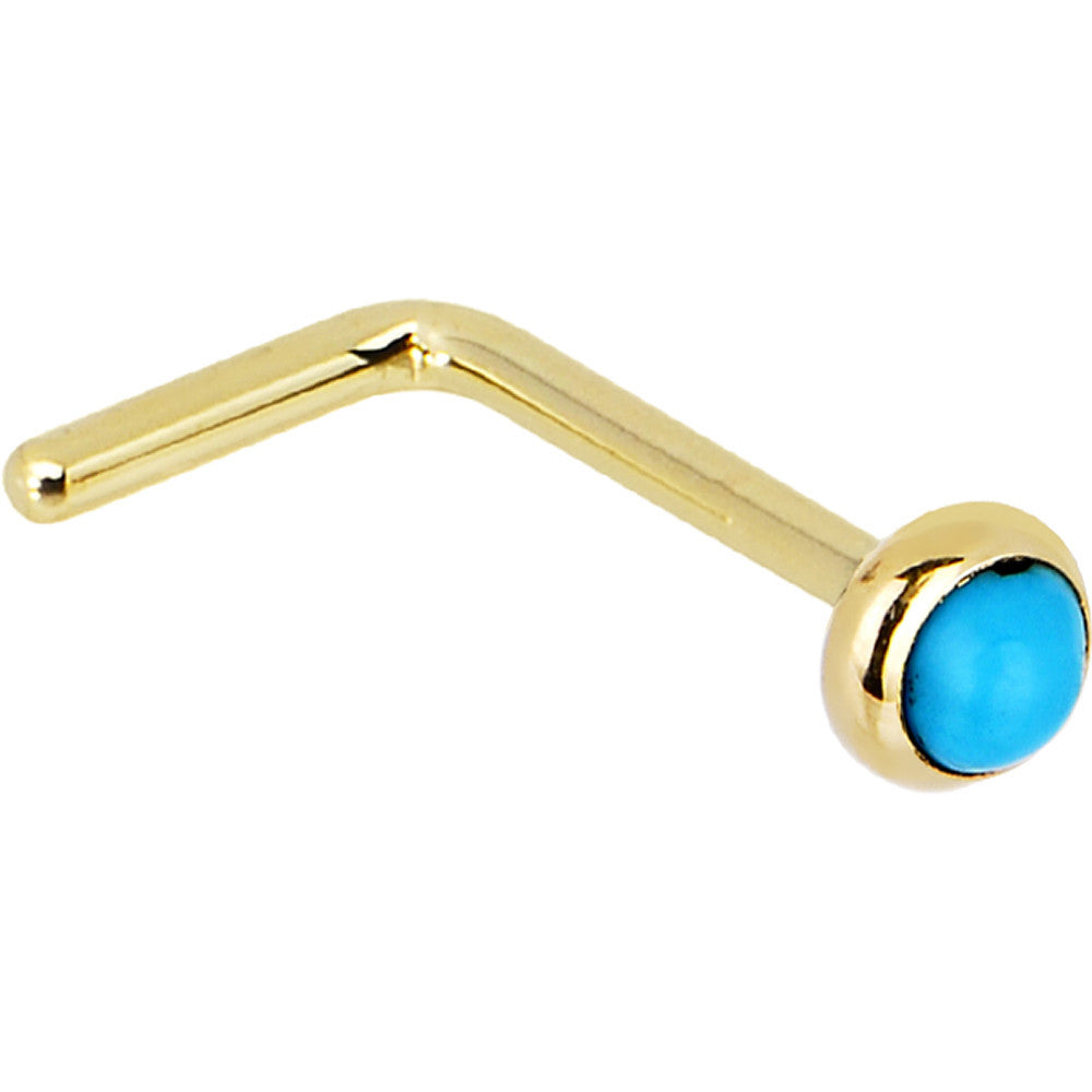 Solid 14K Yellow Gold 2mm Turquoise Nose Ring