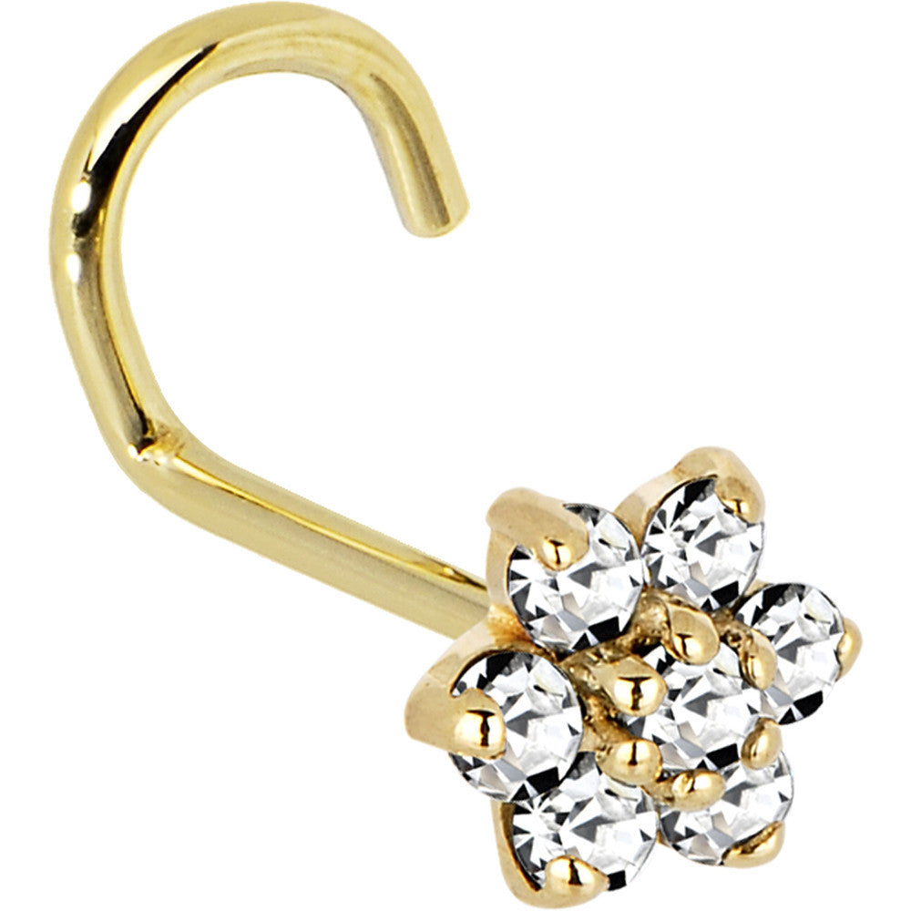 Solid 14K Yellow Gold Clear Cubic Zirconia Flower Nose Ring