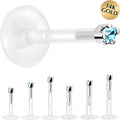 Solid 14K White Gold March 1.5mm CZ Bioplast Push in Labret Monroe