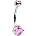 16G 14K White Gold Pink Round 6mm Cubic Zirconia Belly Ring