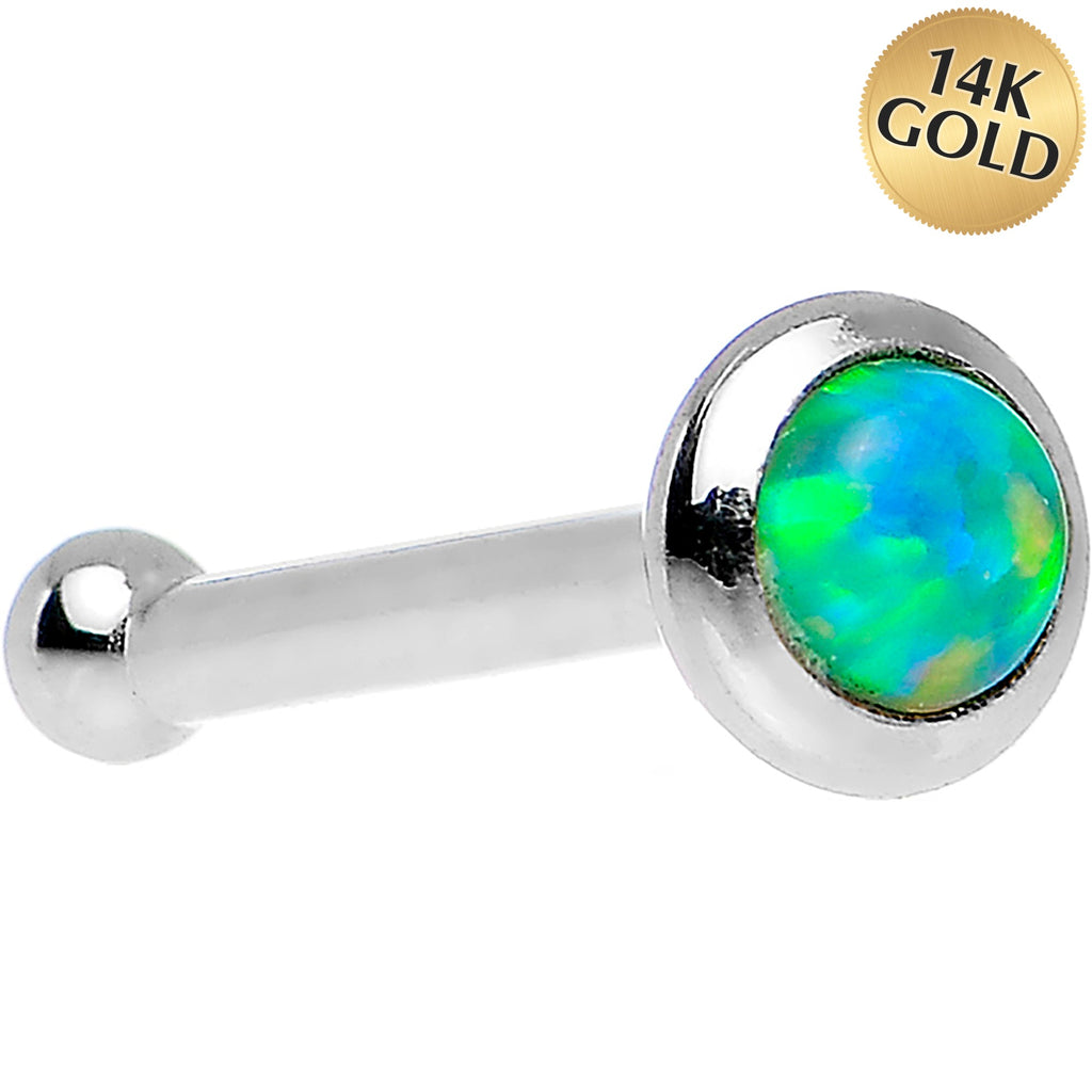 14k White Gold 2mm Lime Synthetic Opal Nose Ring