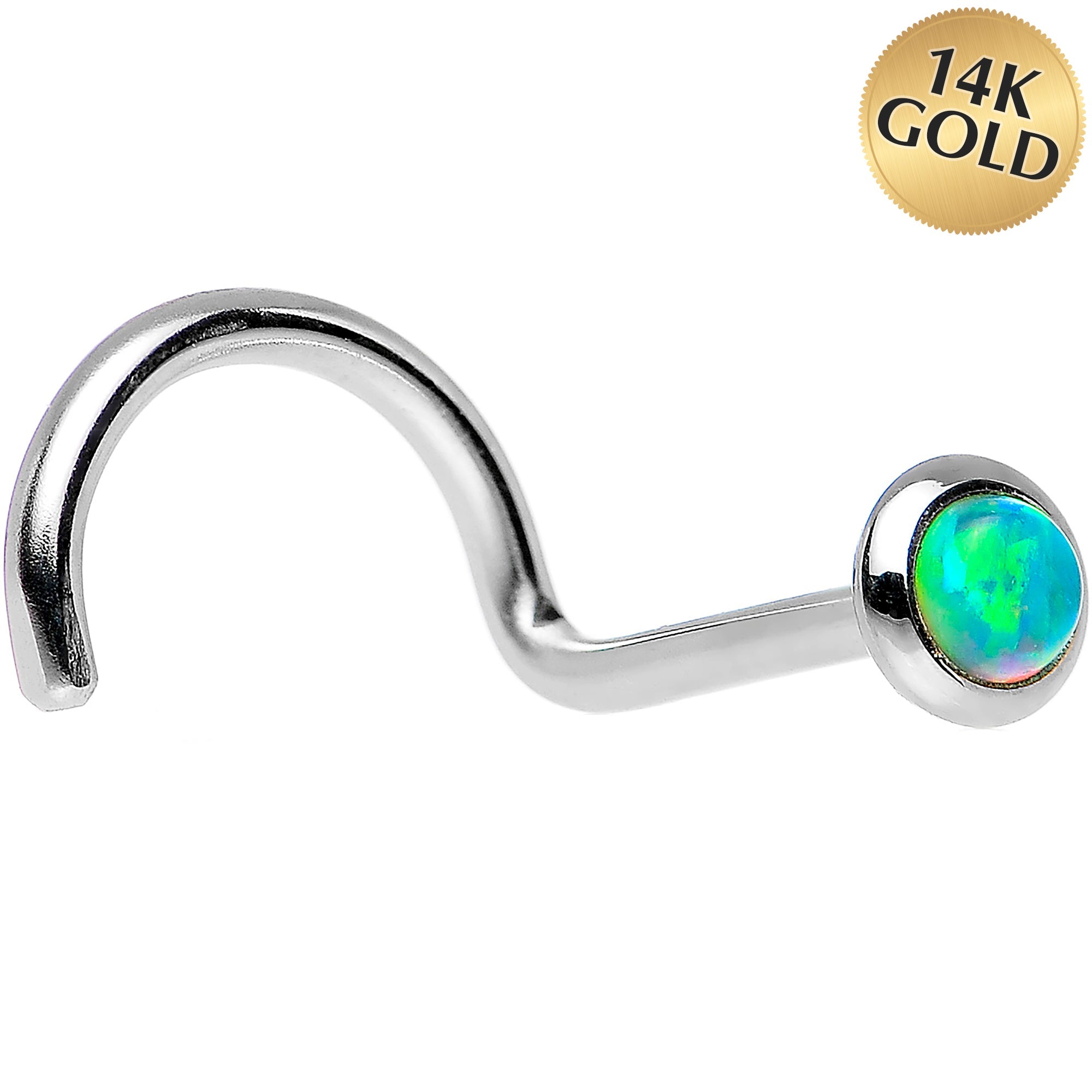 14k White Gold 2mm Lime Synthetic Opal Nose Ring