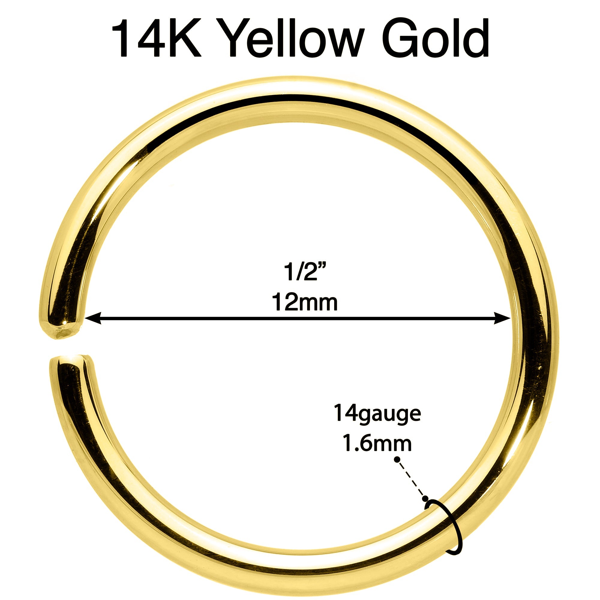 14G 1/2 Handcrafted Solid 14k Yellow Gold Seamless Circular Ring