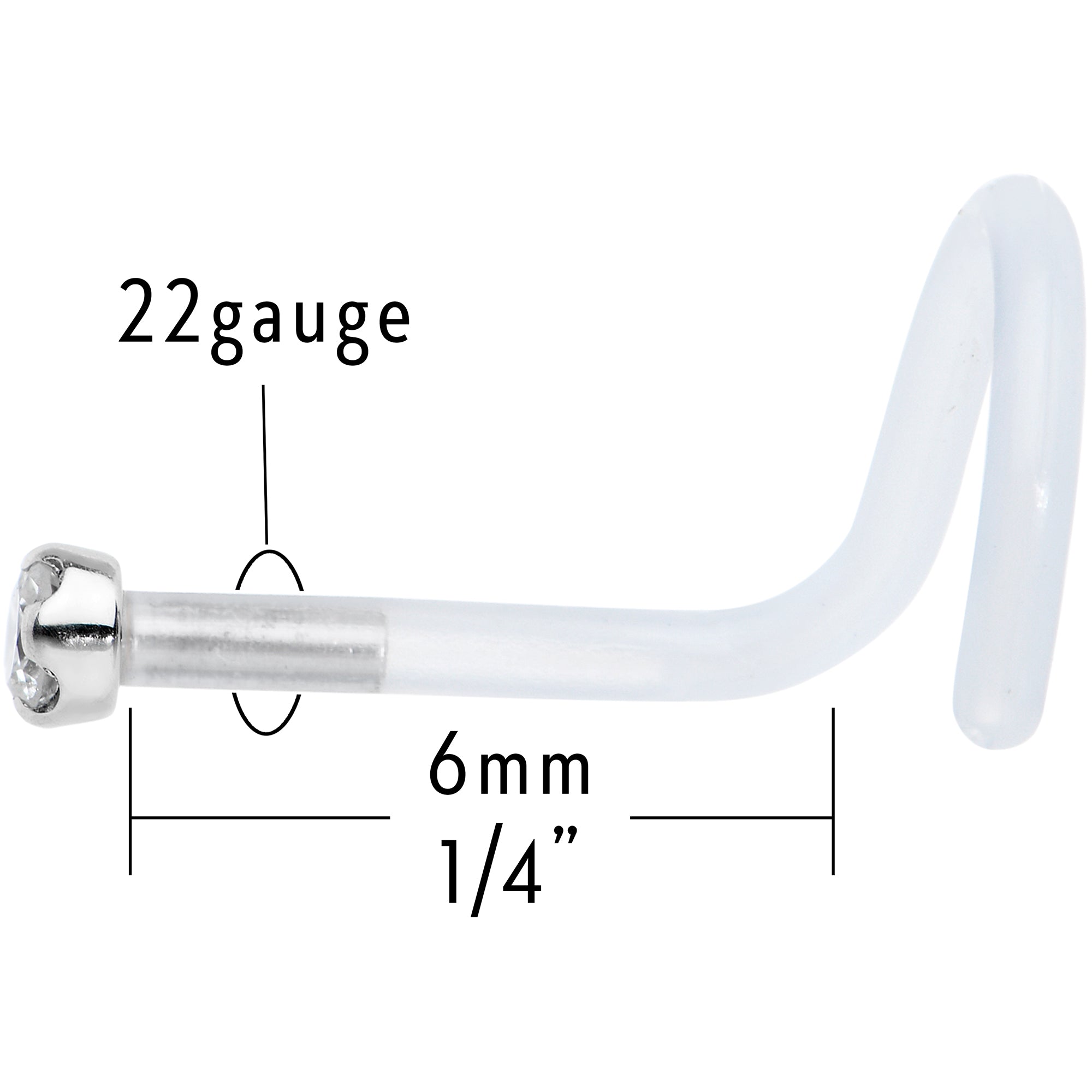 18G 14K White Gold 1.5mm Genuine Diamond Bioplast Micro Nose Ring