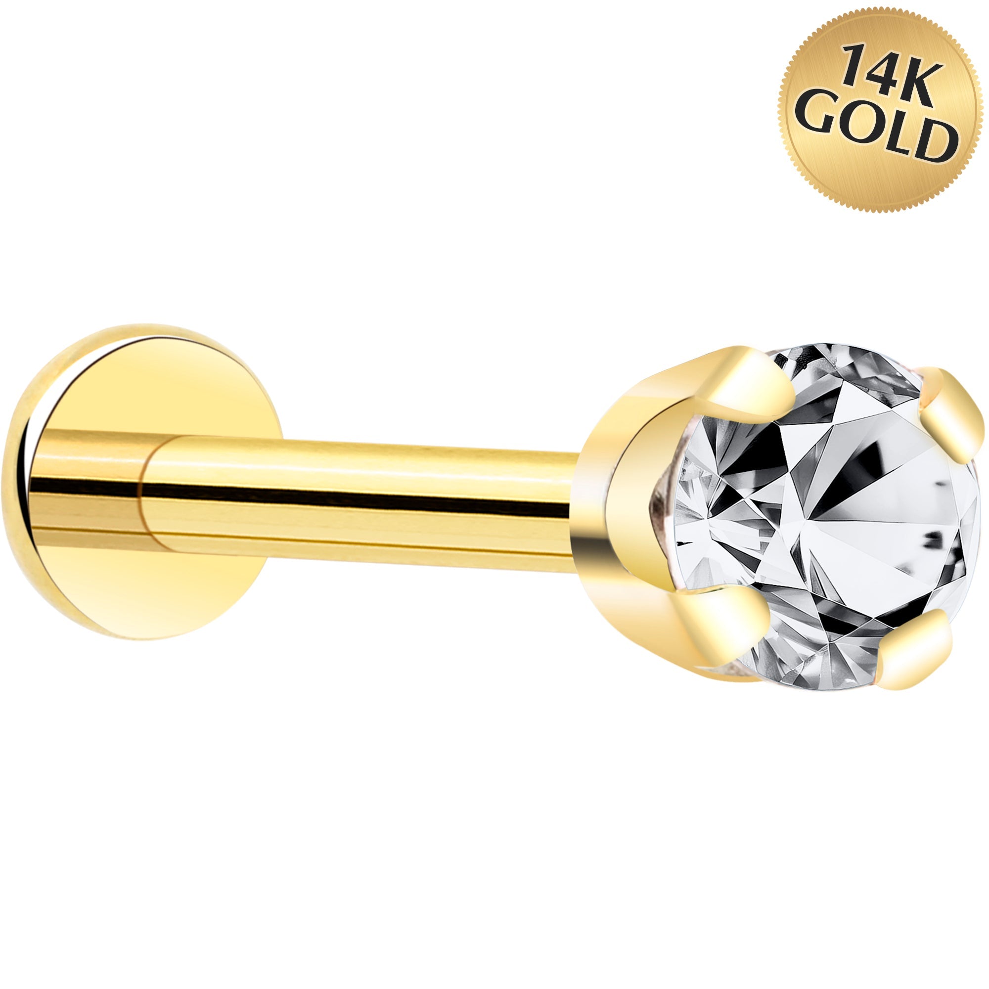 14k Yellow Gold Flat Back Earring with 3mm Cubic Zirconia Handmade