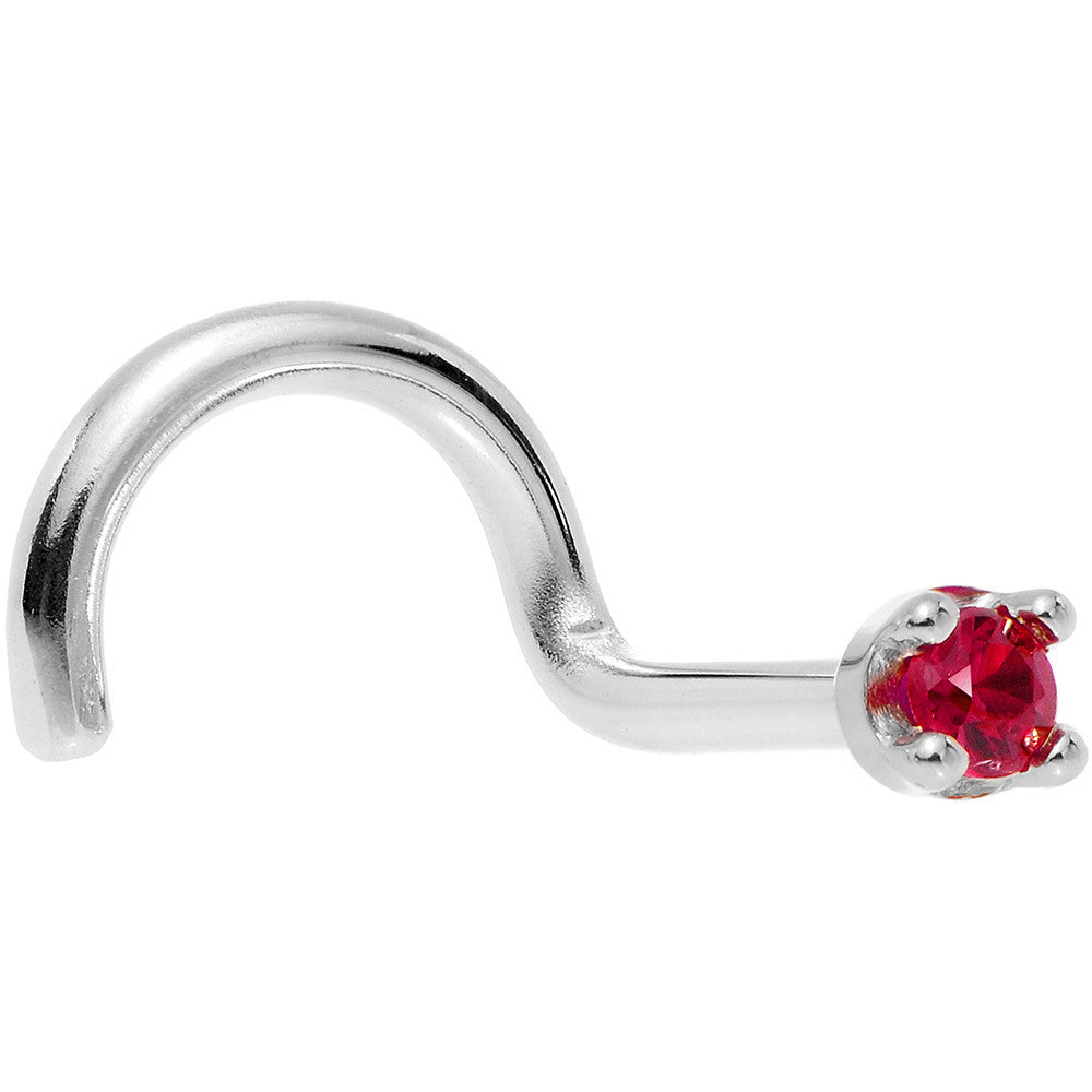Solid 18K White Gold 1.5mm Diamond Cut Genuine Ruby Nose Ring
