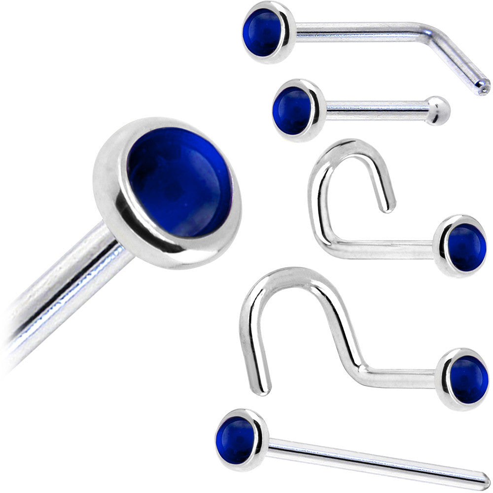 Solid 14K White Gold 2mm Genuine Sapphire Nose Ring