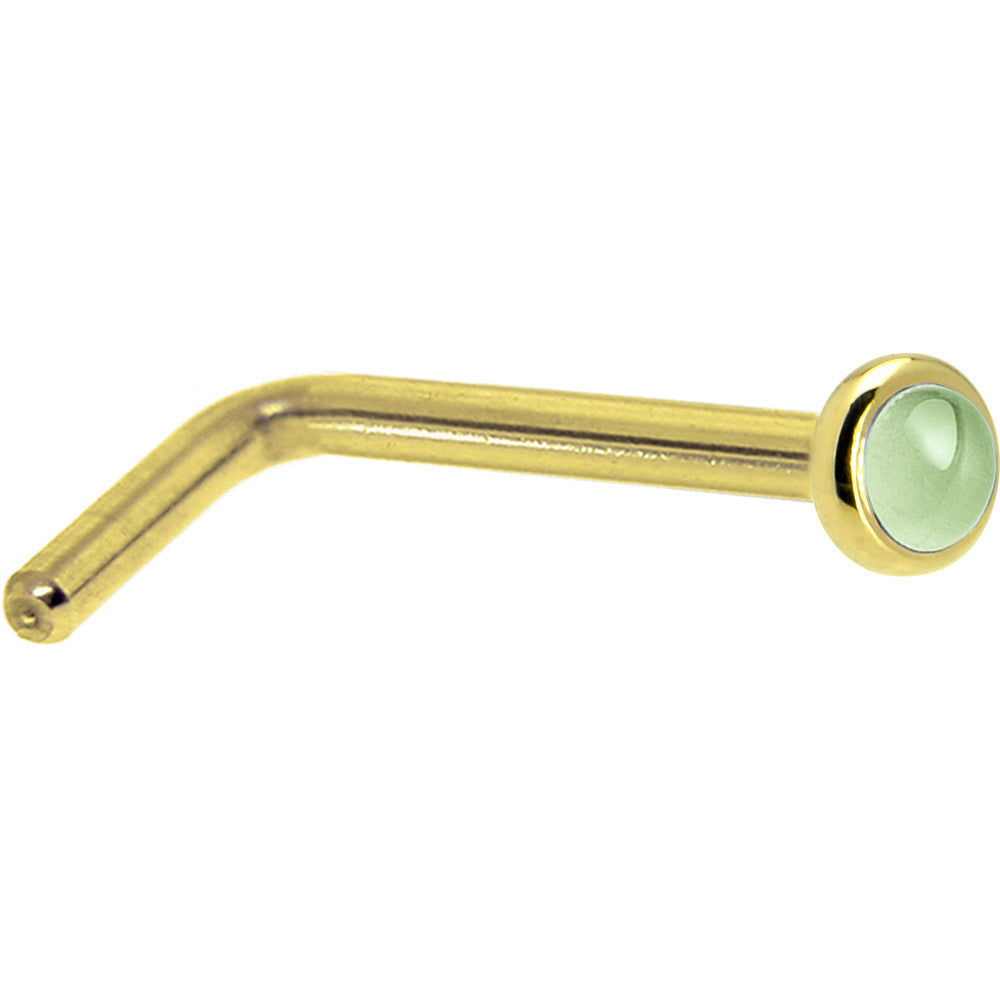 Solid 14K Yellow Gold 2mm Genuine Peridot Nose Ring