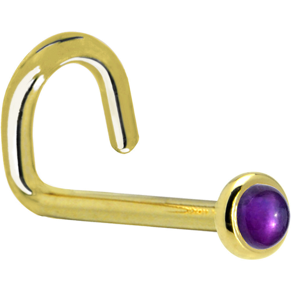 Solid 14K Yellow Gold 2mm Genuine Amethyst Nose Ring
