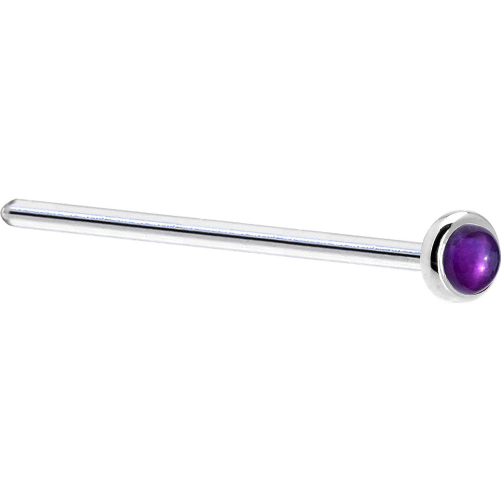 Solid 14K White Gold 2mm Genuine Amethyst Nose Ring