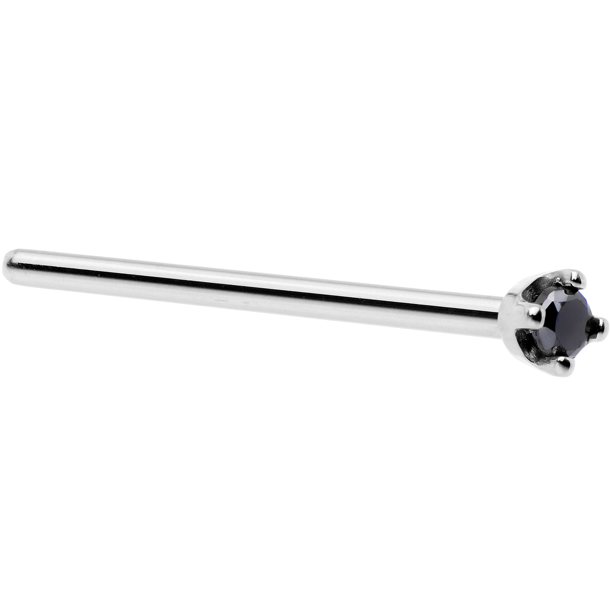 Solid 14K White Gold 1.5mm Genuine Black Diamond Nose Ring