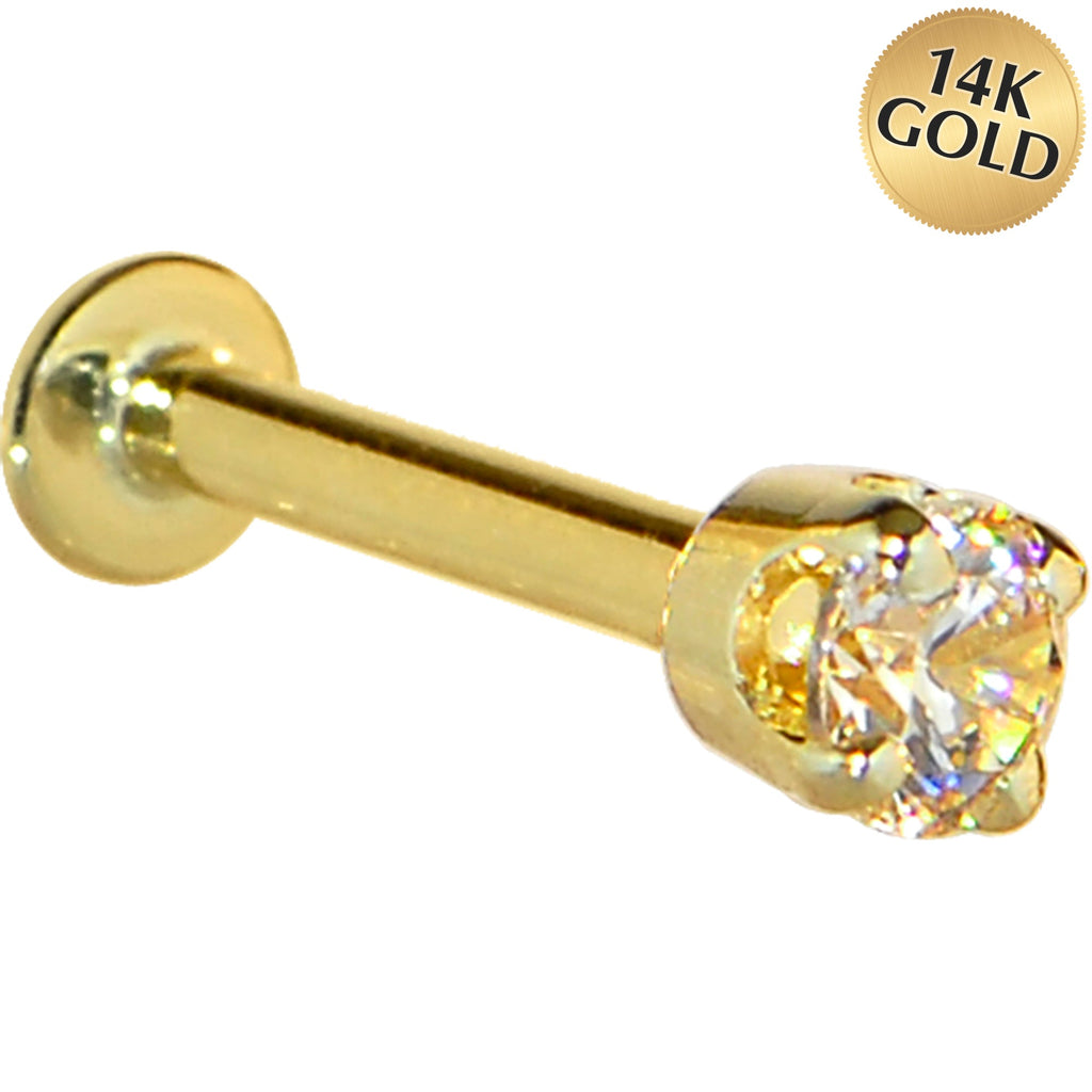 16G Solid 14K Yellow Gold 3mm Champagne Cubic Zirconia Tragus Earring Stud