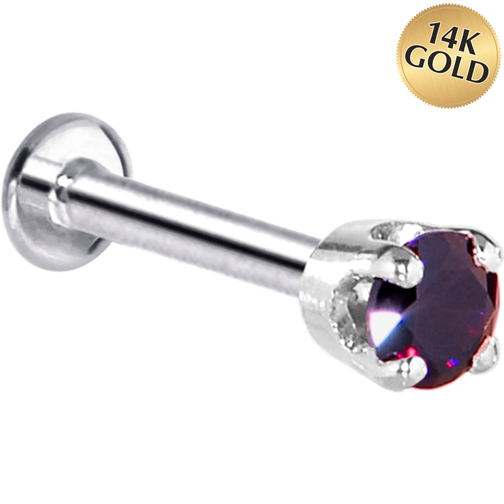 16G Solid 14K White Gold 3mm Amethyst Cubic Zirconia Tragus Earring Stud